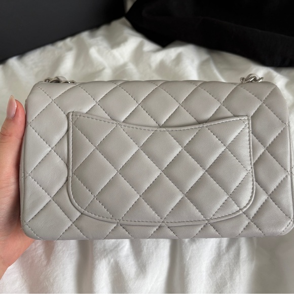 Chanel Light Grey Rectangle Mini Lambskin Classic Flap Silver Hardware - Picture 3 of 11